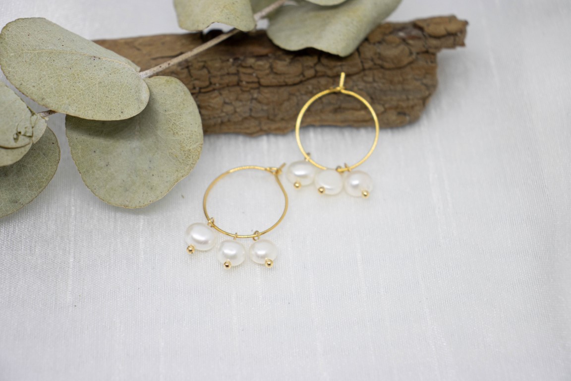 Boucles D'oreilles Créoles En Perles De Culture Plaqué Or 18ct - Élégance Intemporelle